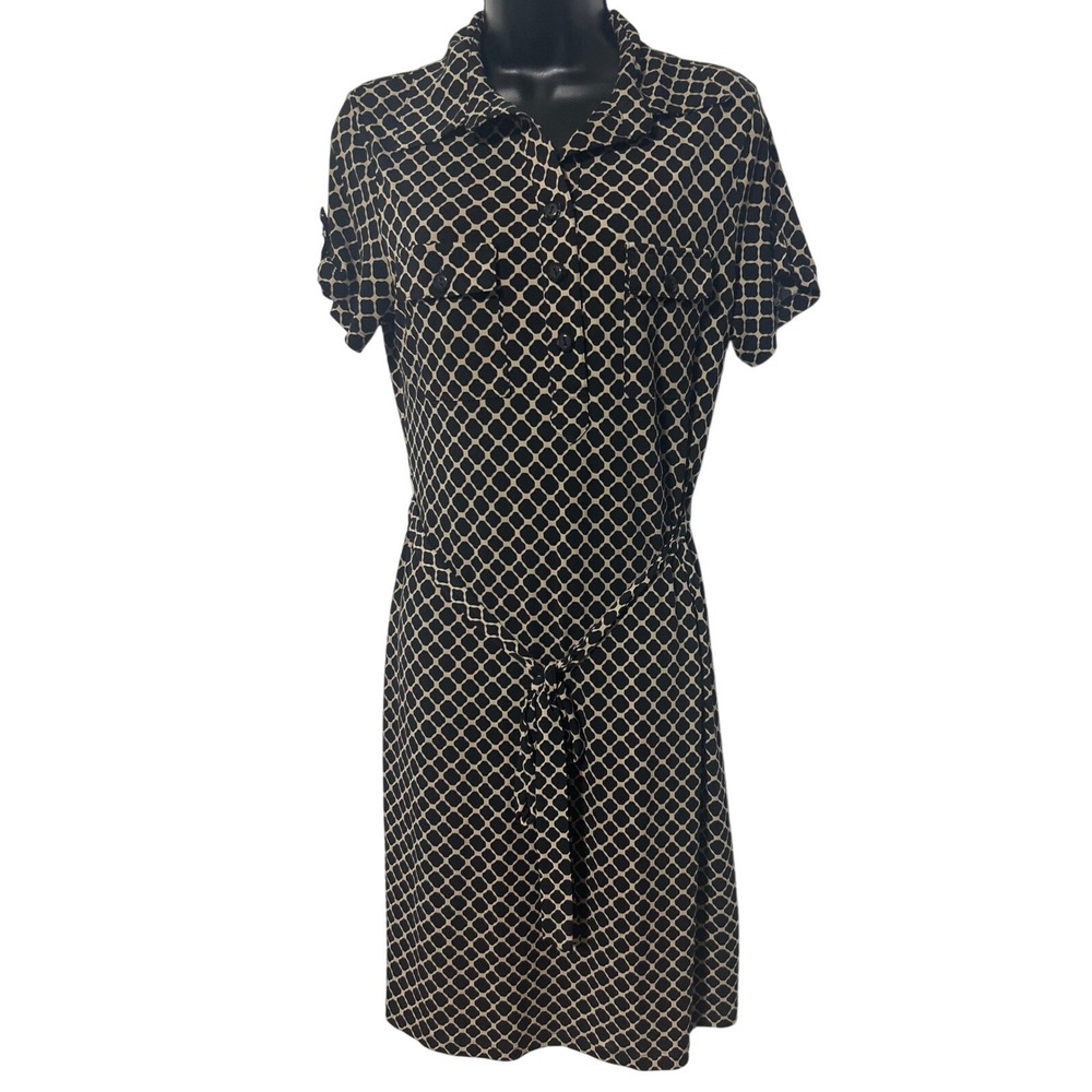 En‎ Focus Studio Women's Black Beige Geo Print Short Sleeve Dress Size 10